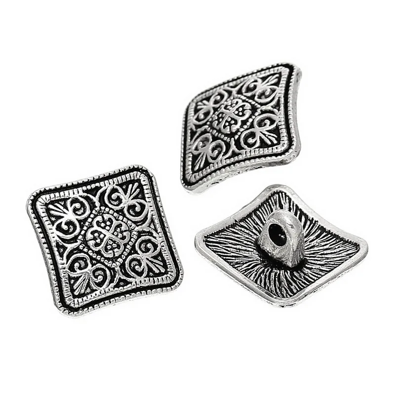 

50pcs Zinc Metal Alloy Jeans Button Metal Sewing Buttons Square Round Silver Color Single Hole button 13 mm