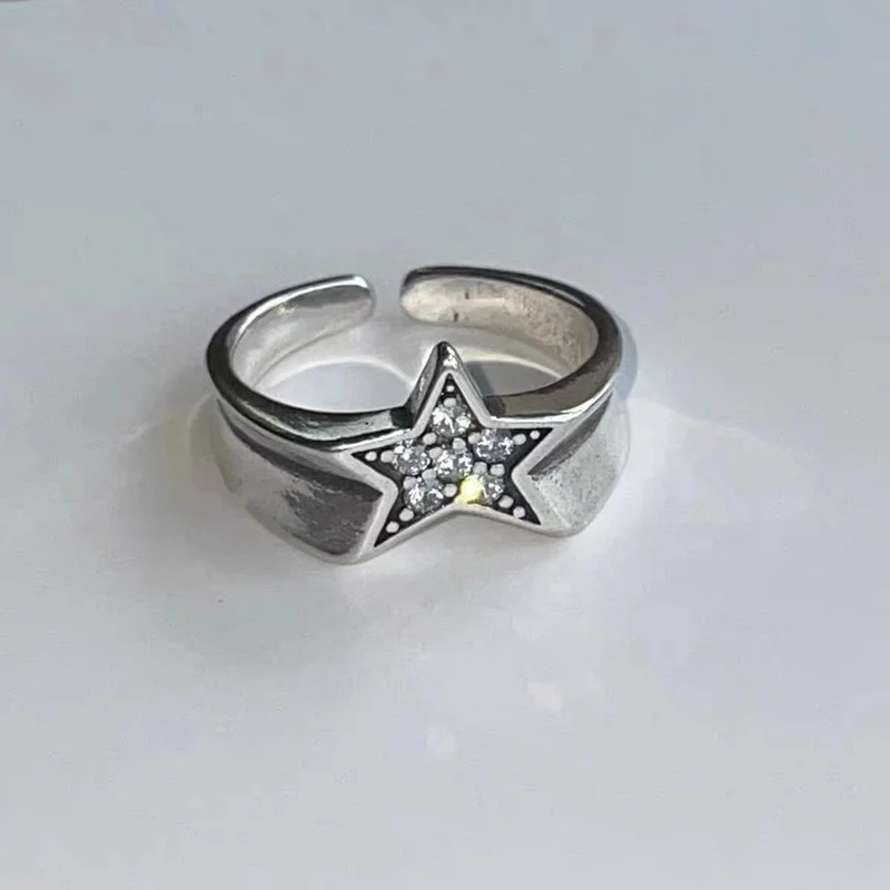 

90s Shiny Rhinestone Irregular Star Opening Rings for Women Men Vintage Crystal Pentagram Adjustable Ring Lover Fashion Jewelry