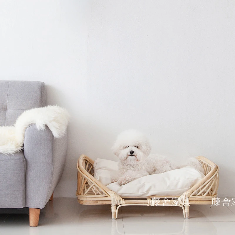 

Natural Indonesian Rattan Woven Pet Bed Dog Cat Nest Small Rattan Bed Four Seasons Universal Woven Odorless Children's Bed