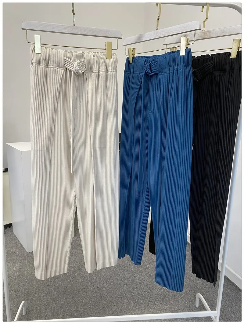 Miyake pleated elegant gas field pleated master design elastic waistband pleated slim straight-leg pants