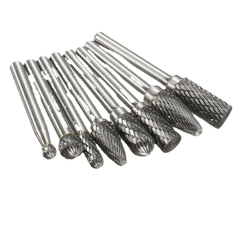 

8-pcs Double-groove Rotary File Tungsten Steel Grinding Head Lengthened Cemented Carbide Rotary Carving File Milling Cutter