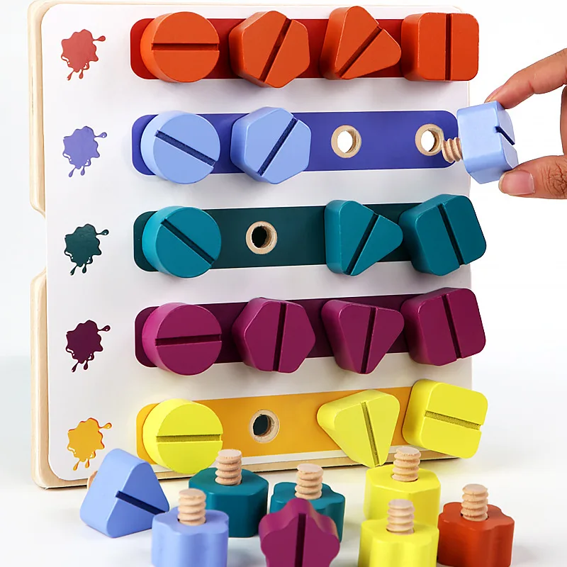 

Color Children Building Kids Educational Matching for Blocks Screw Disassembly Wooden Sudoku Nut Montessori Shape Toys Game