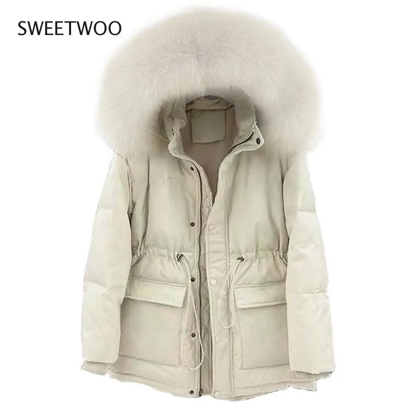 Women Cotton Padded Fur Parka New Big Fur Collar Down Winter Jacket Office Ladies Thick Warm Parkas Female Outerwear Tide 2022