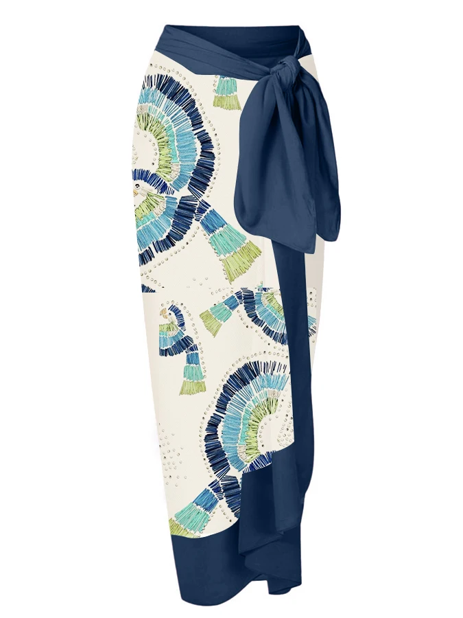 

New Ladies Deep V Print One Piece Swimsuit Set Blue Comfortable Casual Sexy Bikini