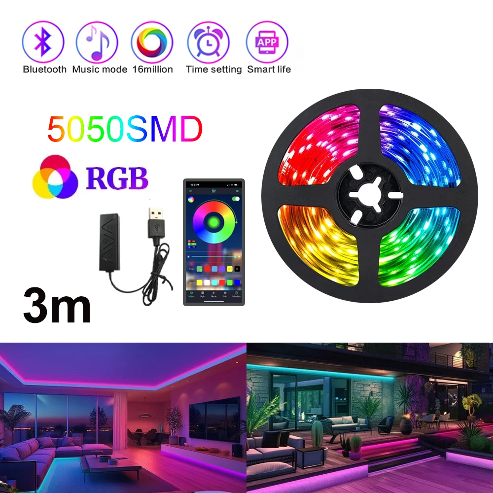 

Wiscolor DC 12V светодиодная лента RGB 5050 музыкальная синхронизация Цвет меняя чувствительное управление приложения ленты света Гибкий игровой стол освещение телевизор подсветка светодиодный свет