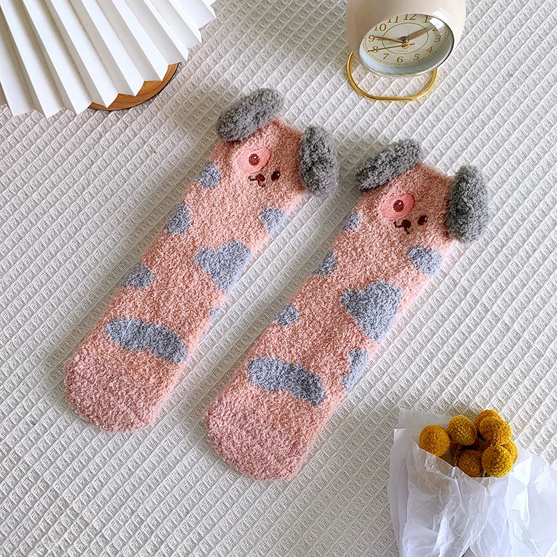 Winter Cartoon Fluffy Sleeping Cotton Floor Socks Cute Pet Dog Warm Thick Kawai Fuzzy Socks New Thermal Socks Set Woman