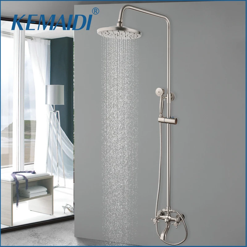 Brushed Bathroom Shower Faucet Set Brass Wall Mounted Shower Systerm Bathtub Faucets Mixer Dual Hndle Tap