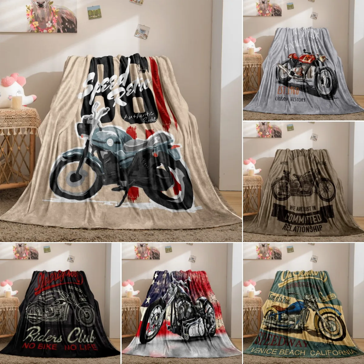

Motorcycle Flannel Throw Blanket Extreme Sport Theme Cozy Bed Blanket Lightweight Warm Blankets for Couch Sofa Office Super Soft