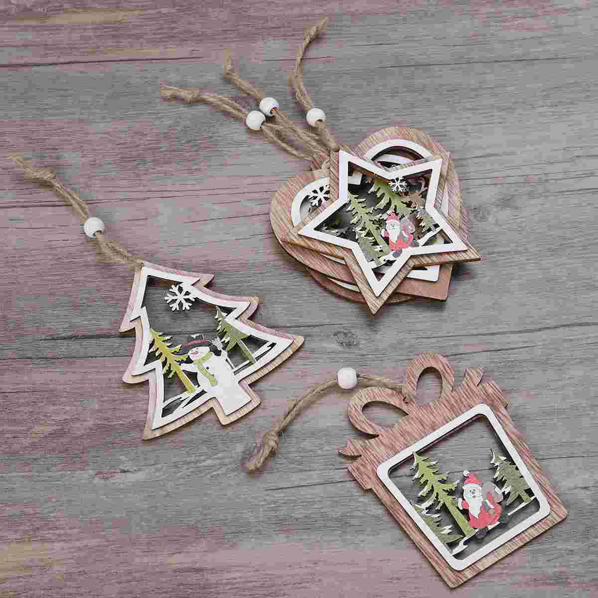 

5pcs Christmas Ornaments Hollow Out Wooden Hanging Pendant Party Supplies for Cafe Store Office Restaurant Shopping Mall Home
