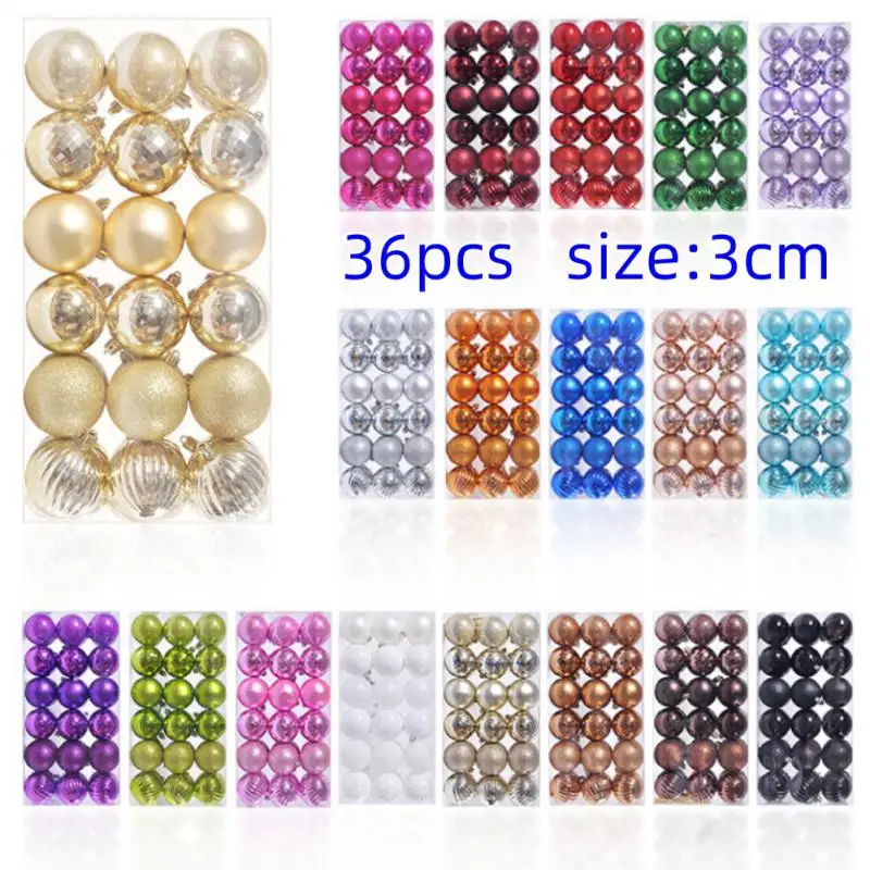 36pcs 3cm Christmas Balls Tree Ornaments Ball Xmas Hanging Pendants Home Party Decor New Year Gift