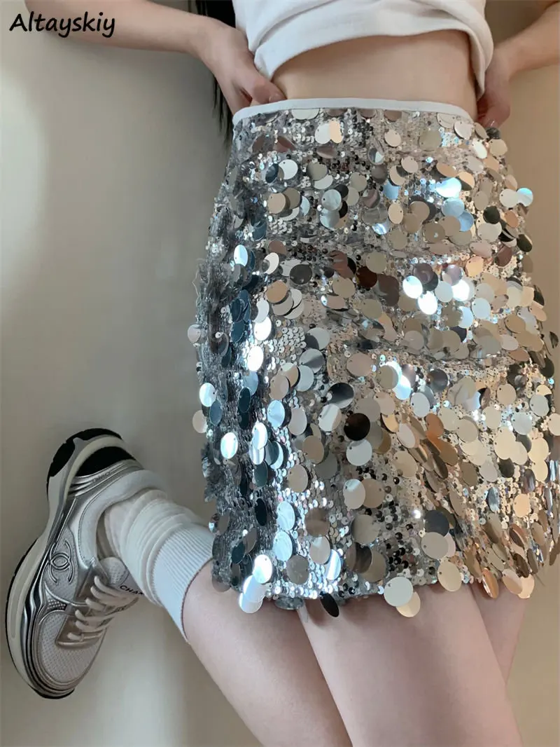 

Sequined Skirts Women Party Mini Sexy Vintage Ladies Streetwear Summer Gothic Stylish Ins Slim Faldas High Waist All-match Club