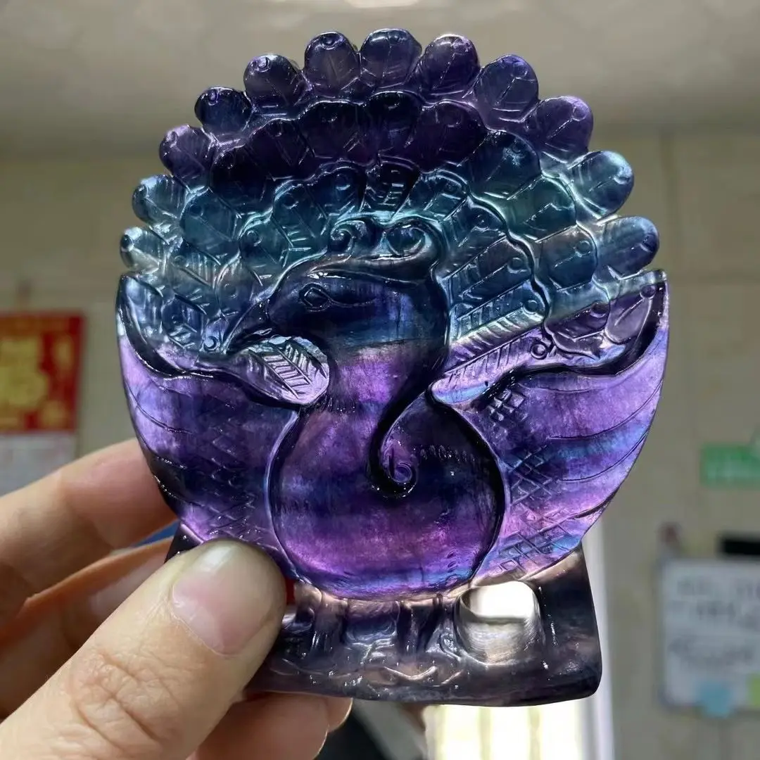 

Натуральный разноцветный натуральный павлин, восстанавливающая Рики, статуэтка для резьбы по камню, украшение для дома, детский подарок