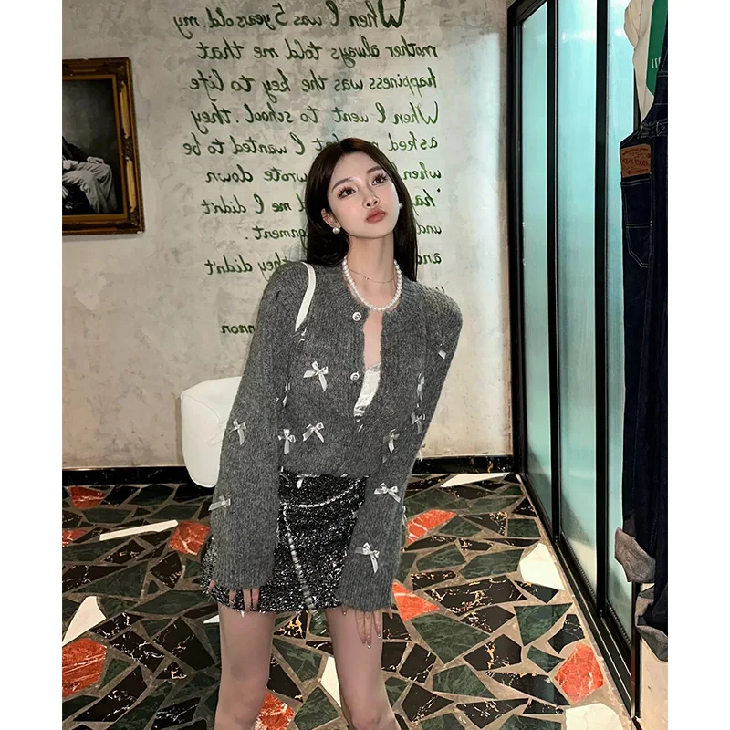 DQY Studio изящный вязаный кардиган с бантом для женщин осень-зима 2023 новый супер