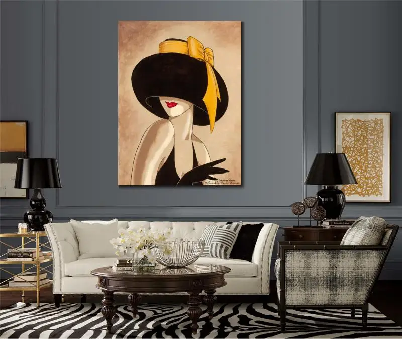 Холст ручной работы абстрактные картины женщина в шляпе современное искусство