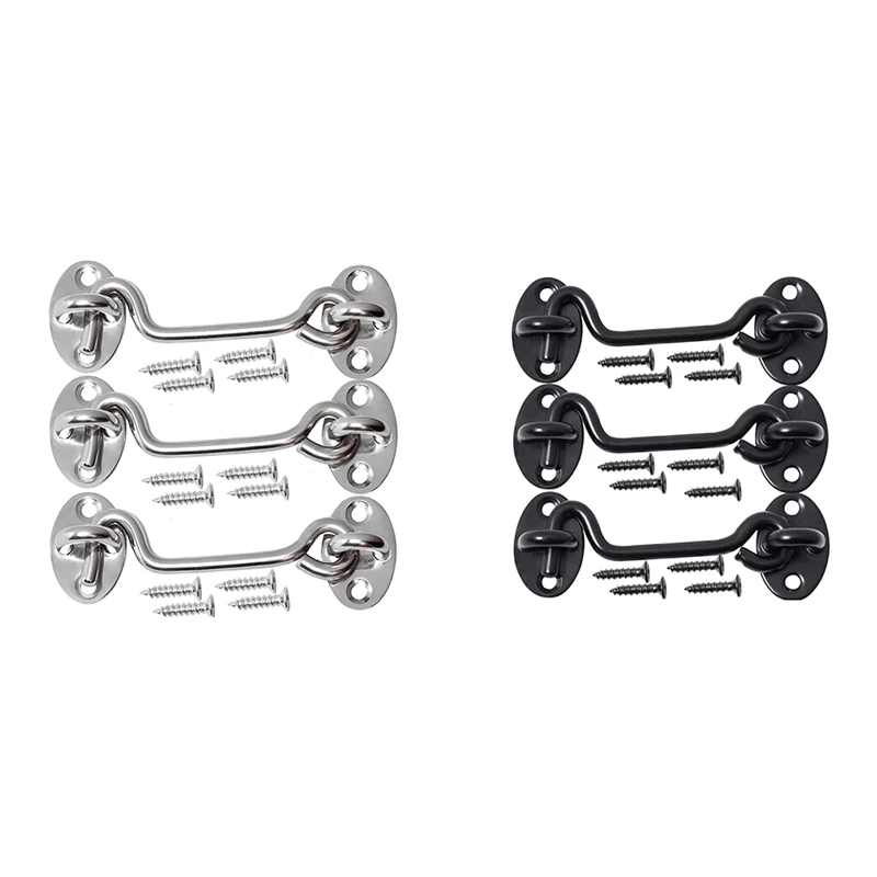 3Pcs Barn Door Latch Lock Hardware 4-Inch Sliding Eye Hook With Screws Stainless Steel Gate