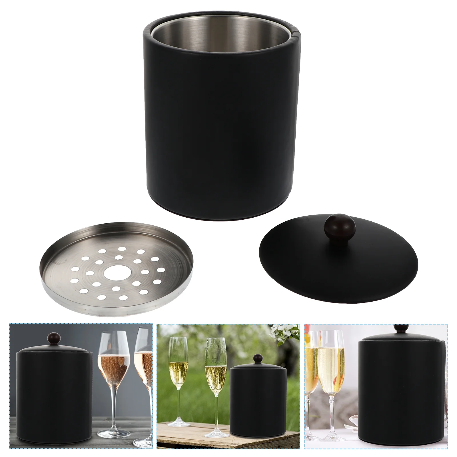 

Bucket with Lid Tongs and Strainer Champagne Bucket Keep Small Chiller Cooler Bucket Holder Beverage Cooler Bucket