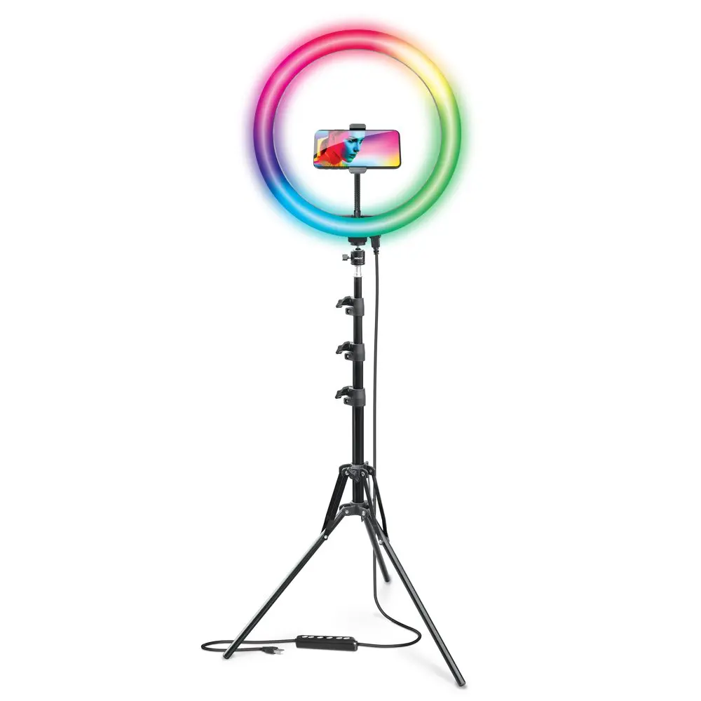 Brand 16-inch White and RGB LED Ring Light Kit with Tripod; Black