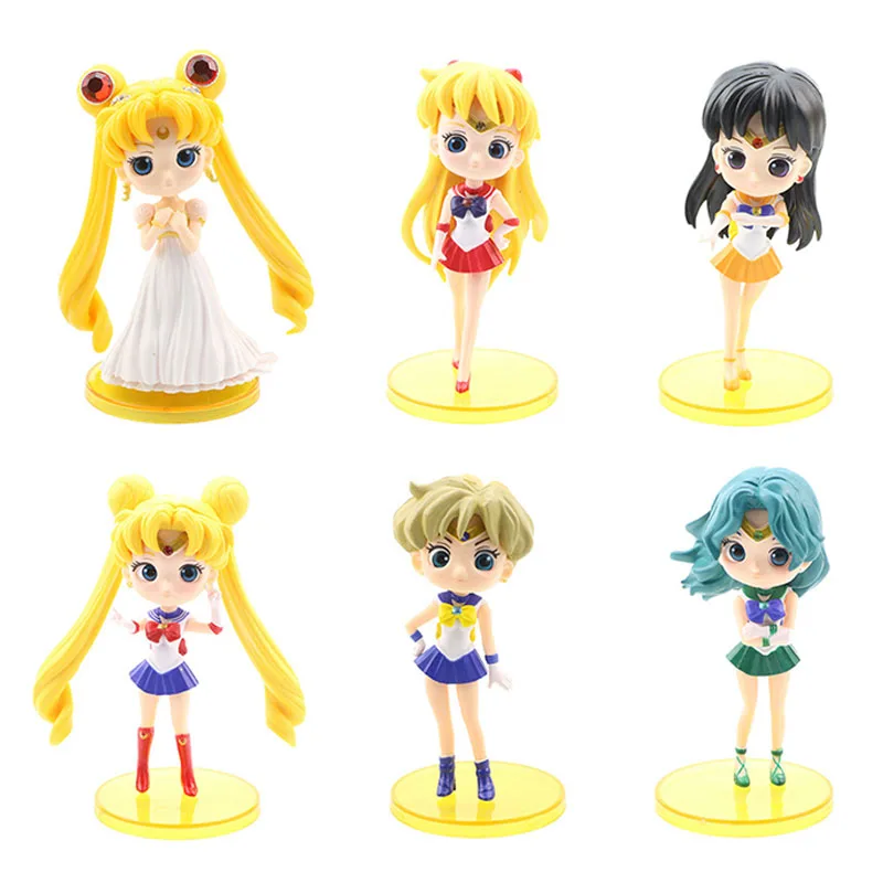 

6Pcs/Set 11CM Gril Anime Figure Cartoon Sailor Moon Mercury Mars Jupiter Venus Standding Model Dolls Toy Gift Collect Box PVC