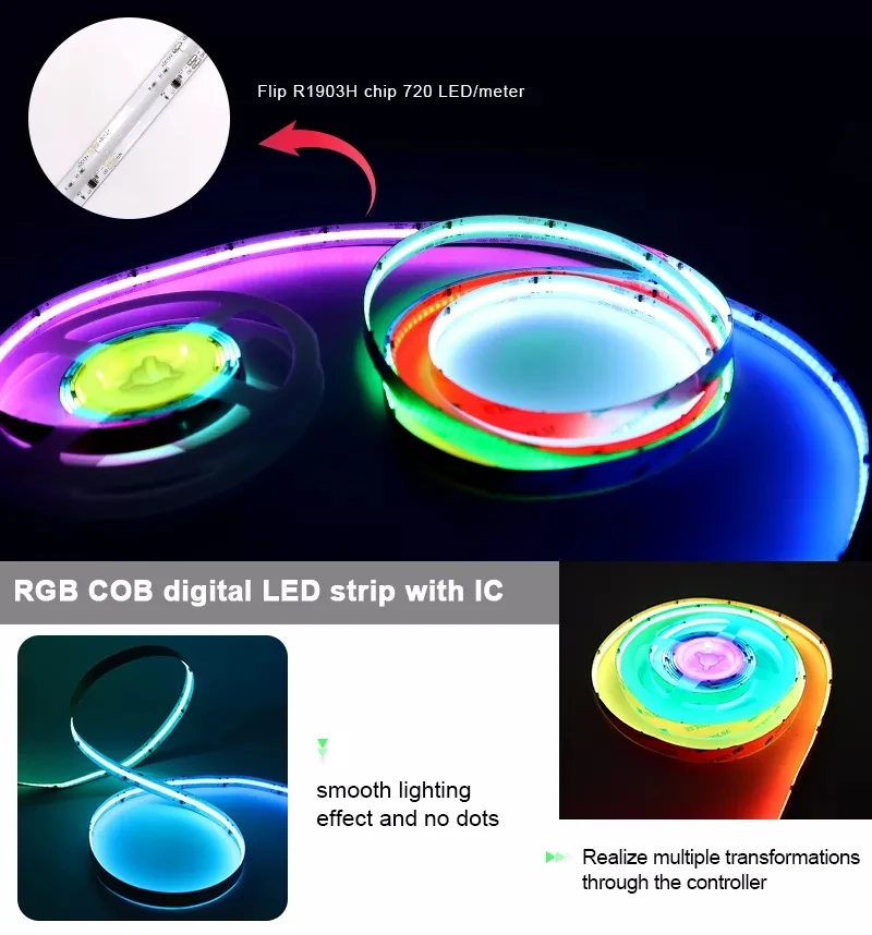 Free Shipping Colorful magic COB RGB LED strip pixel DC24V smart high density 720LED/m digital COB LED strip light dream color