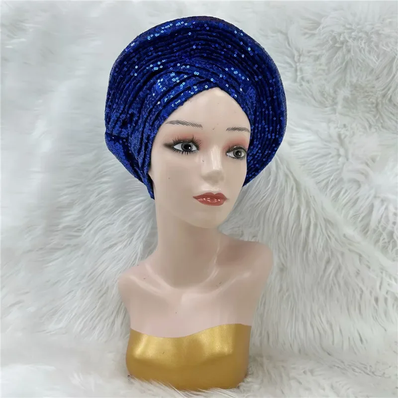 Нигерийские гелевые головные уборы с каменными бусинами уже изготовленные