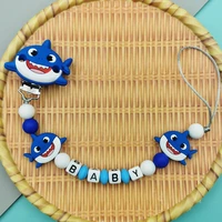 custom english russian letters name baby silicone clips shark pacifier chains teether pendant baby pacifier kawaii teether gifts