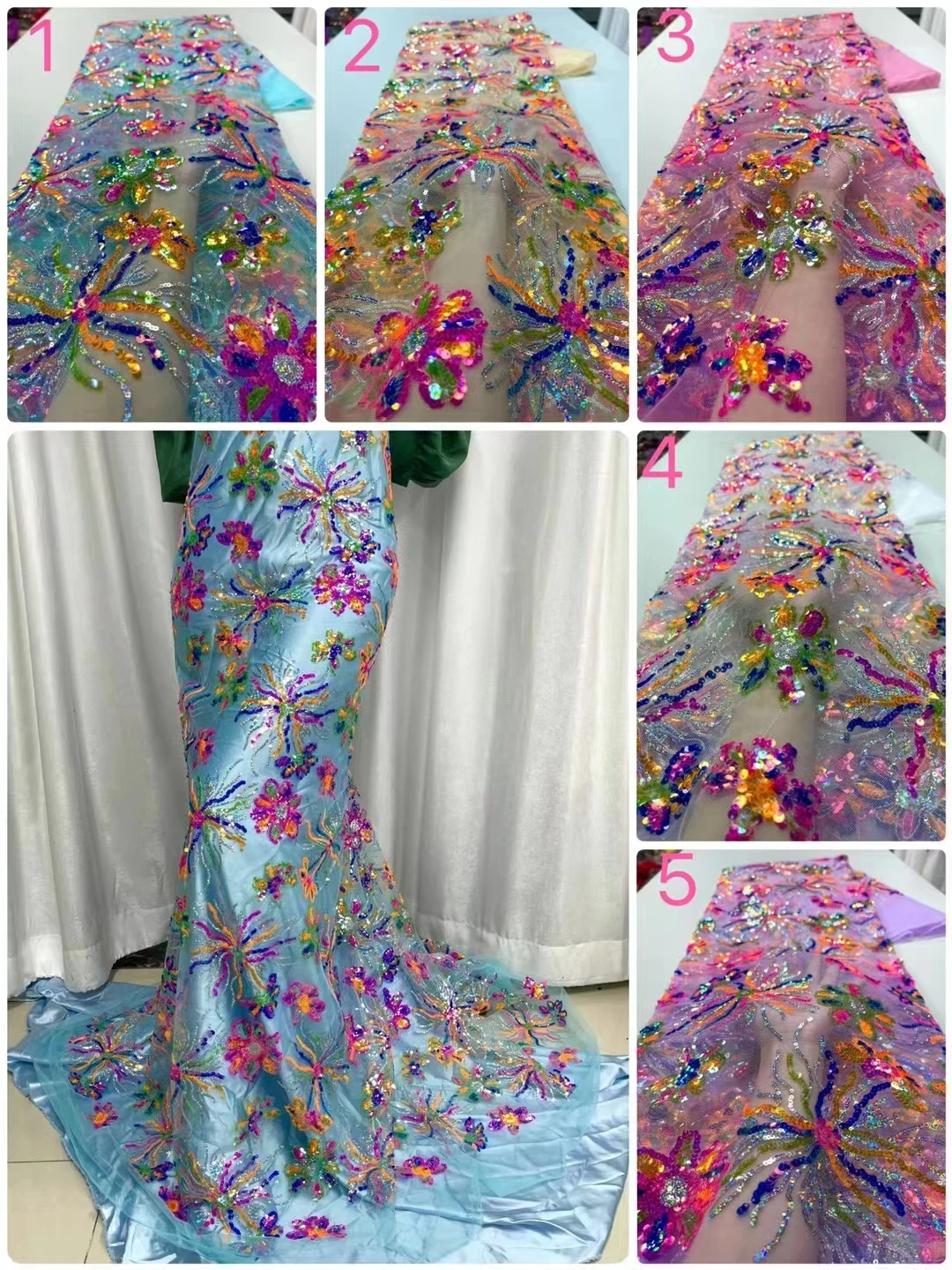 

African 3D Flowers Fabric 5 Yards 2023 High Quality Glue Sequins Embroidered French Nigerian Lace Fabric For WeddingJY26