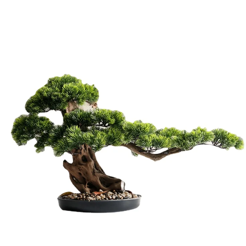 

Chinese Style Artificial Greeting Pine Root Carving Hotel Decoration Arborvitae Modeling Bonsai manual blessing Ornaments Gift