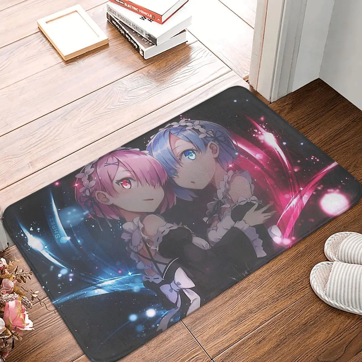

Re Zero Anime Natsuki Subaru Non-slip Doormat Bath Mat Ram And Rem Balcony Carpet Entrance Door Rug Bedroom Decor