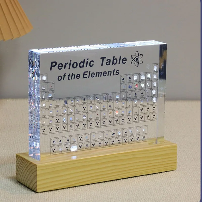 

Acrylic Element Periodic Teaching Display Acrylic Periodic Table Desk Display Chemical Elements Wooden Light Base Home Decor