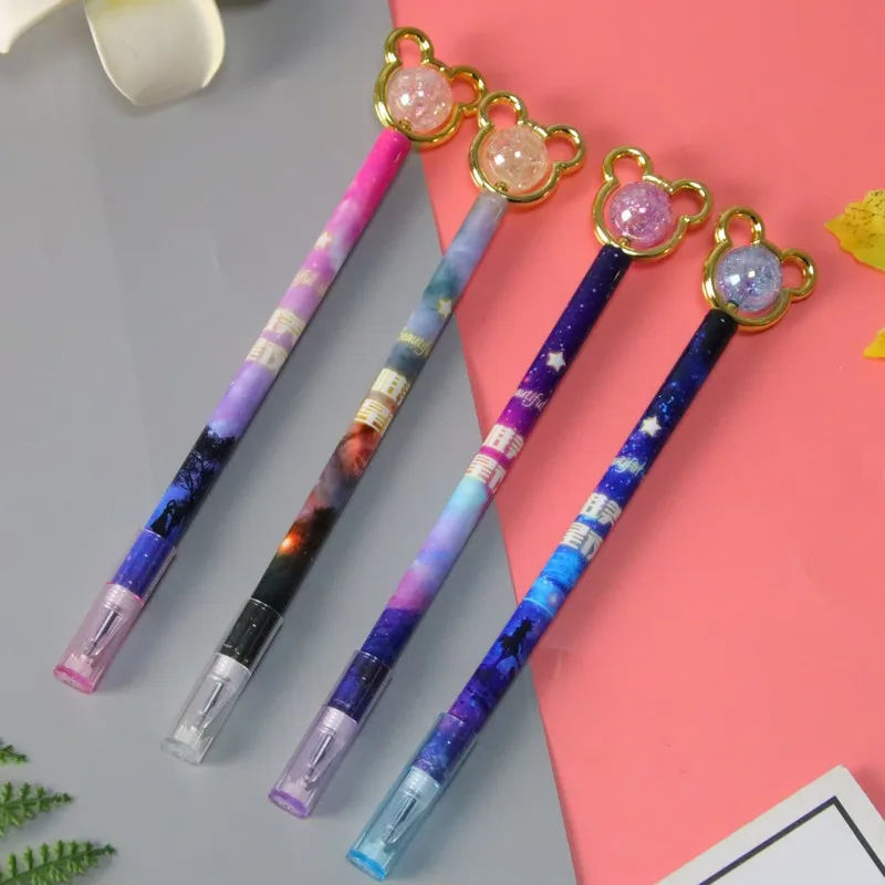 

1 Pcs Princess Pink Froested Crystal Press Gel Pen Student Stationery 0.5mm Black Ink