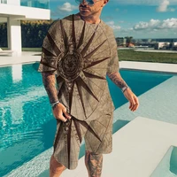 2022 new summer casual street fashion 3d printed compass nautical pattern mens t shirt shorts 2 piece oversized mens set