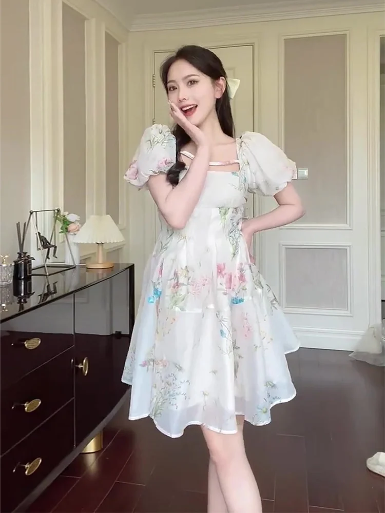 Romantic Wear French Printed Fairy Dress 2023 Summer Gentle Art Student Skirt