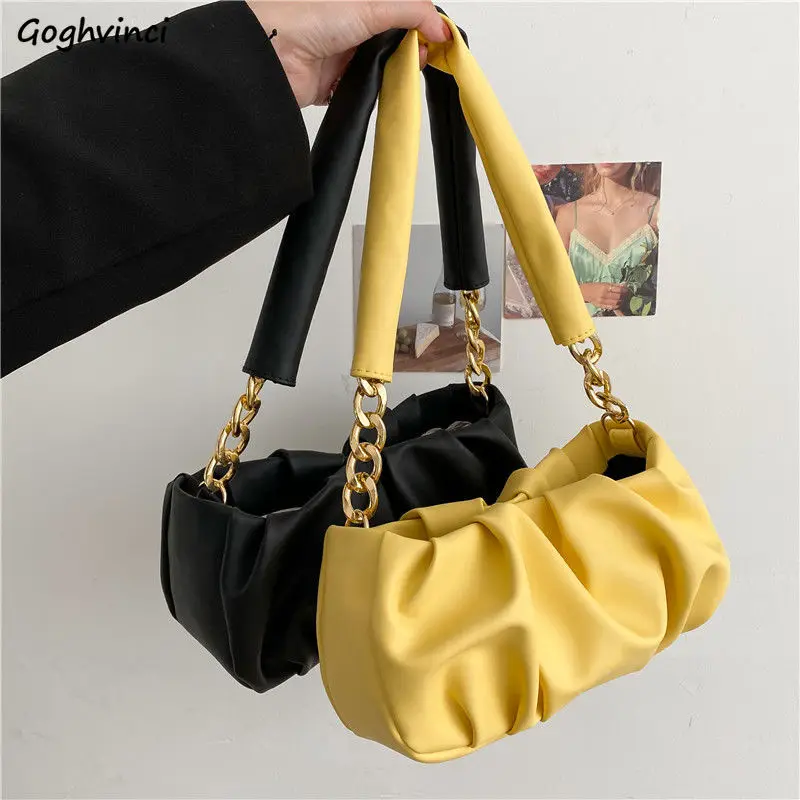 

Сумка на плечо Женская однотонная, модная простая Роскошная универсальная плиссированная сумочка из искусственной кожи под подмышки в Кор...