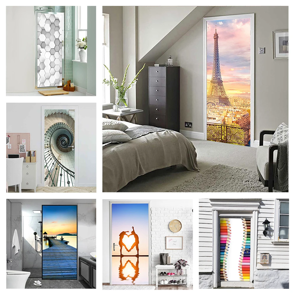 

Self-adhesive 3D Door Stickers for Bedroom Closet Cabinet Decorative Door Poster Removable Creative Abstract DIY Home Art Mural