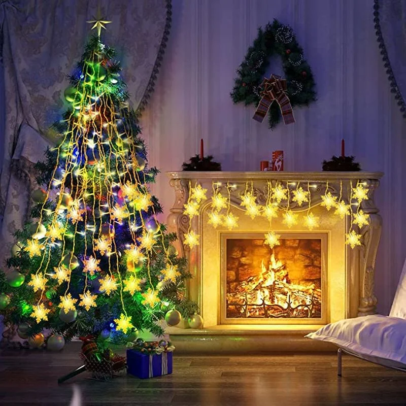 

LED Curtain Snowflake String Lights Wave Lights Festive Party Christmas Decorations New Year Indoor and Outdoor Decoration
