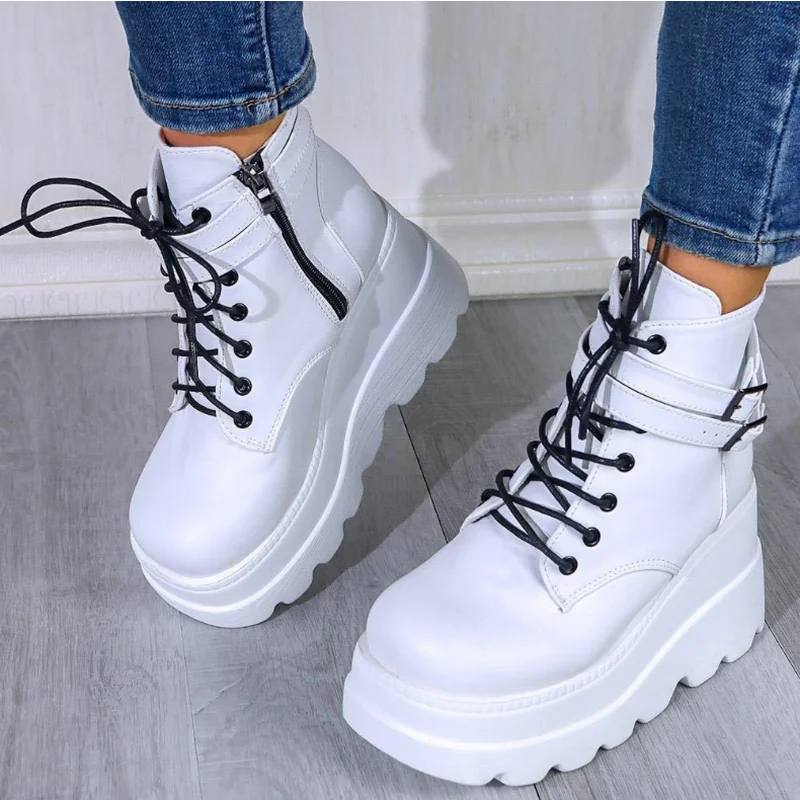 

New Female Platform Ankle Boots Fashion Zip Lace-up High Heels Women Boots Party Goth Wedges Shoes of Woman Women's Boots 2022