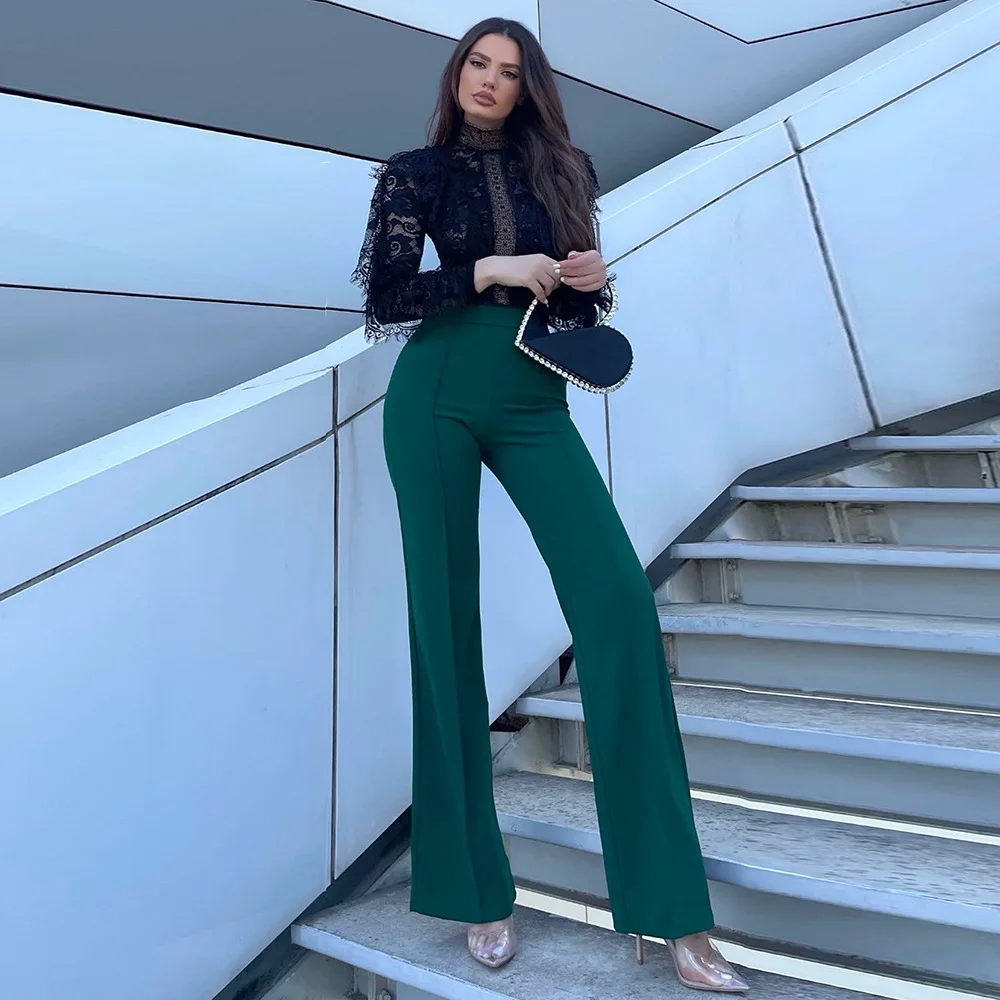 Elegant Temperament Women Pants Solid Color Micro-flared High-rise Slim-fit Trousers Summer Fashion Commuter Women Clothing