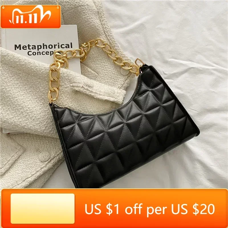 

Fashion Simple Underarm Shoulder Bags for Women Plaid PU Leather Armpit Handbags Purse Female New Design Pouch Hobo Bag