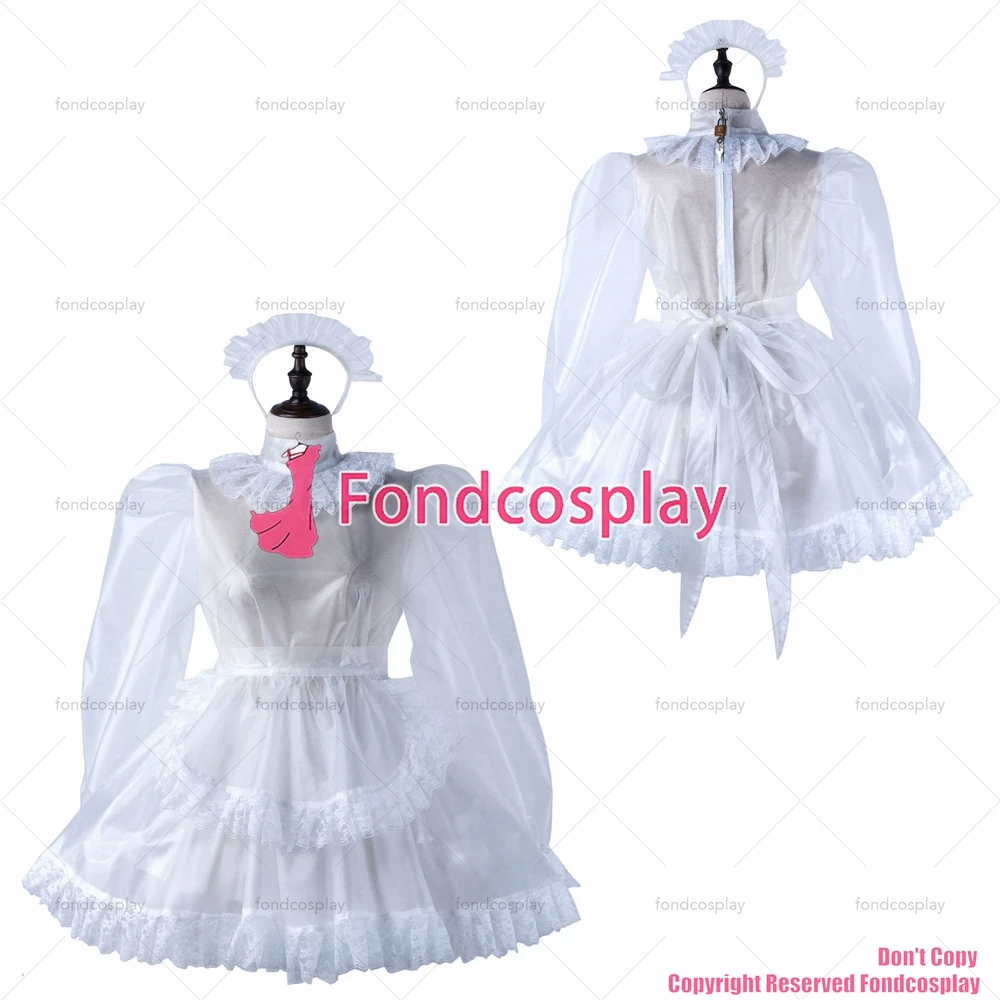 

fondcosplay adult sexy cross dressing sissy maid short clear pvc dress lockable Uniform apron costume CD/TV[G2212]