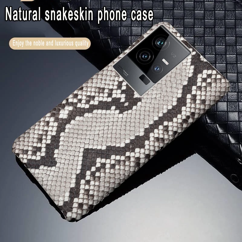 

Genuine Leather Phone Case For Vivo iQoo 3 neo 5 7 8 9 11 Pro 5G Z1 Z5 Case Real Python Skin leather Back Cover