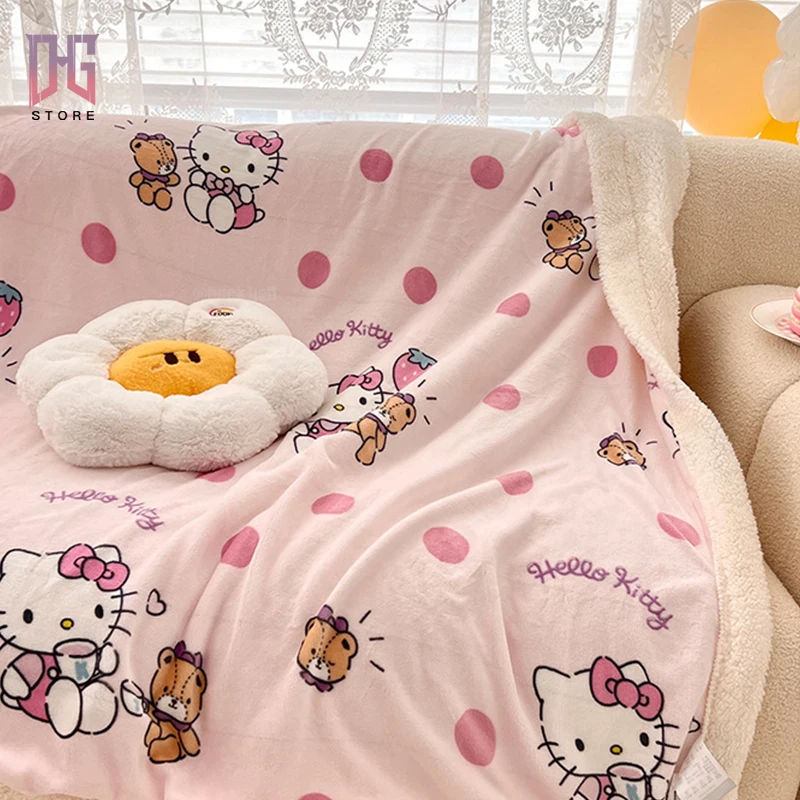 

Одеяло Hello Kitty Sanrio, двойное теплое фланелевое одеяло с мягкой подкладкой из молочного флиса, одеяло из ягненка, портативные милые маленькие полотенца для сна, рождественский подарок