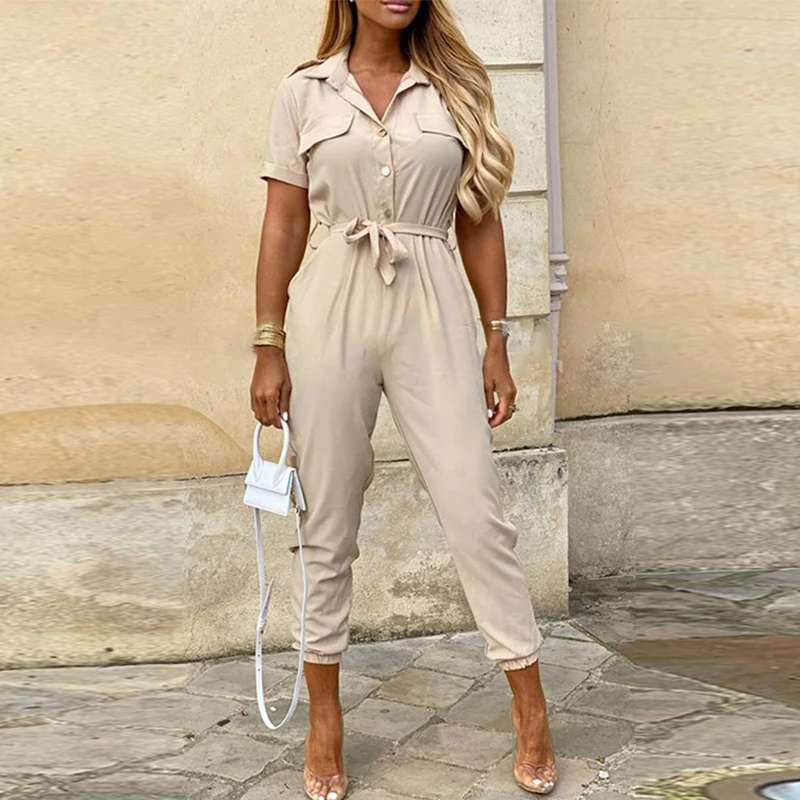 Long Jumpsuits Overalls Woman Casual Summer Rompers Clothes 2022 Cargo Pants Outfit for Women Polyester Black Trousers Female