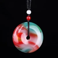 chinese colorful jade doughnut safety buckle pendant necklace jewellery fashion accessories hand carved man luck amulet gifts
