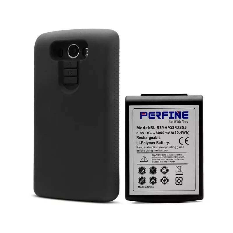 

NEW2023 Perfine 8000mAh G3 Battery With Black TPU Protective Case BL-53YH Extended Battery For LG G3 VS985 D855