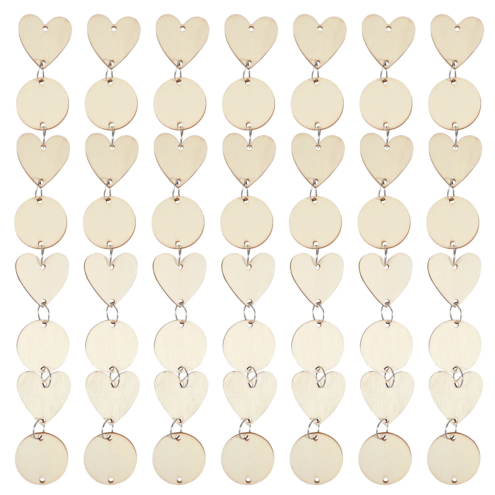 

200pcs Unfinished Paintable Heart and Round Hangable Wooden Slices Wood Cutouts Wooden Chips for Handicraft Decoration