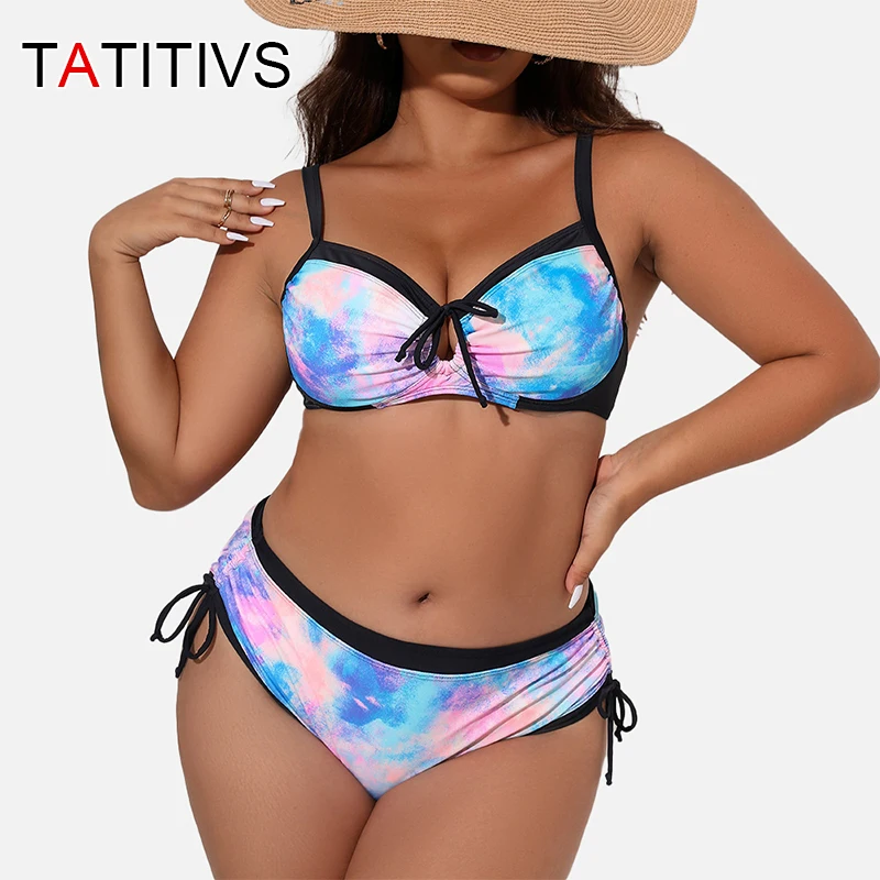 

TATITIVS Sexy High Waist Bikinis Women Print Push Up Swimsuit Over Size Two Piece Swimwear Drawstring Beach Bathing Suit Biquini