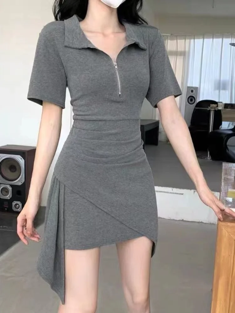 

Dress Women Mini Solid Sexy Girls Summer Fashion Sundress Female Korean All-match Holiday Irregular Slim Clubwear Short Sleeve
