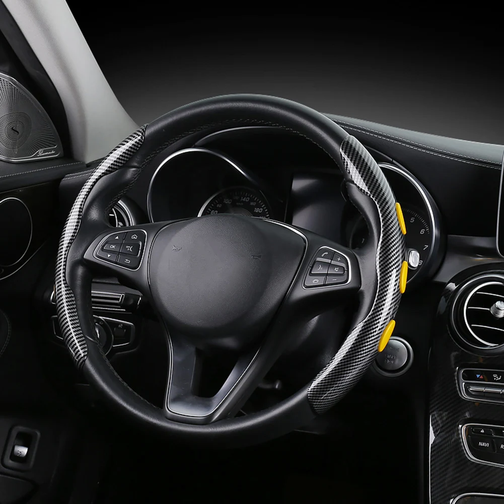 

Universal Steering Wheel Cover Carbon Fiber ABS 38cm/15in Non-Slip Steering Cover Four Seasons Car Decor Interior Accessories