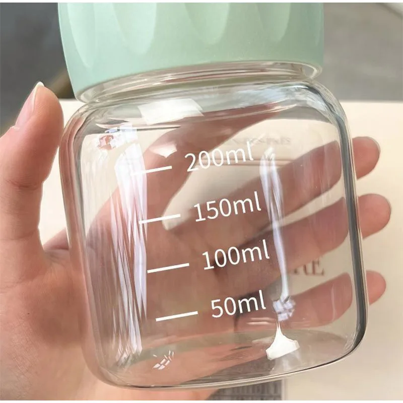 High Borosilicate Glass Water Cup Transparent With Scale Cute Chubby Portable Mug Drink Juice Container