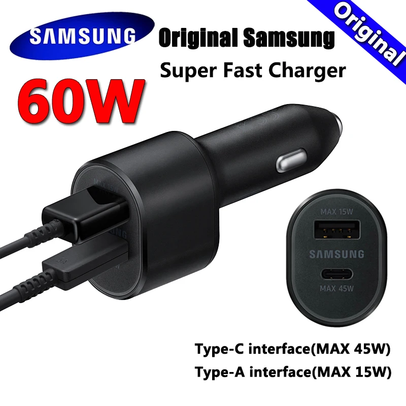 

Автомобильное зарядное устройство Samsung S20, S21, 45/15 Вт, два USB-порта